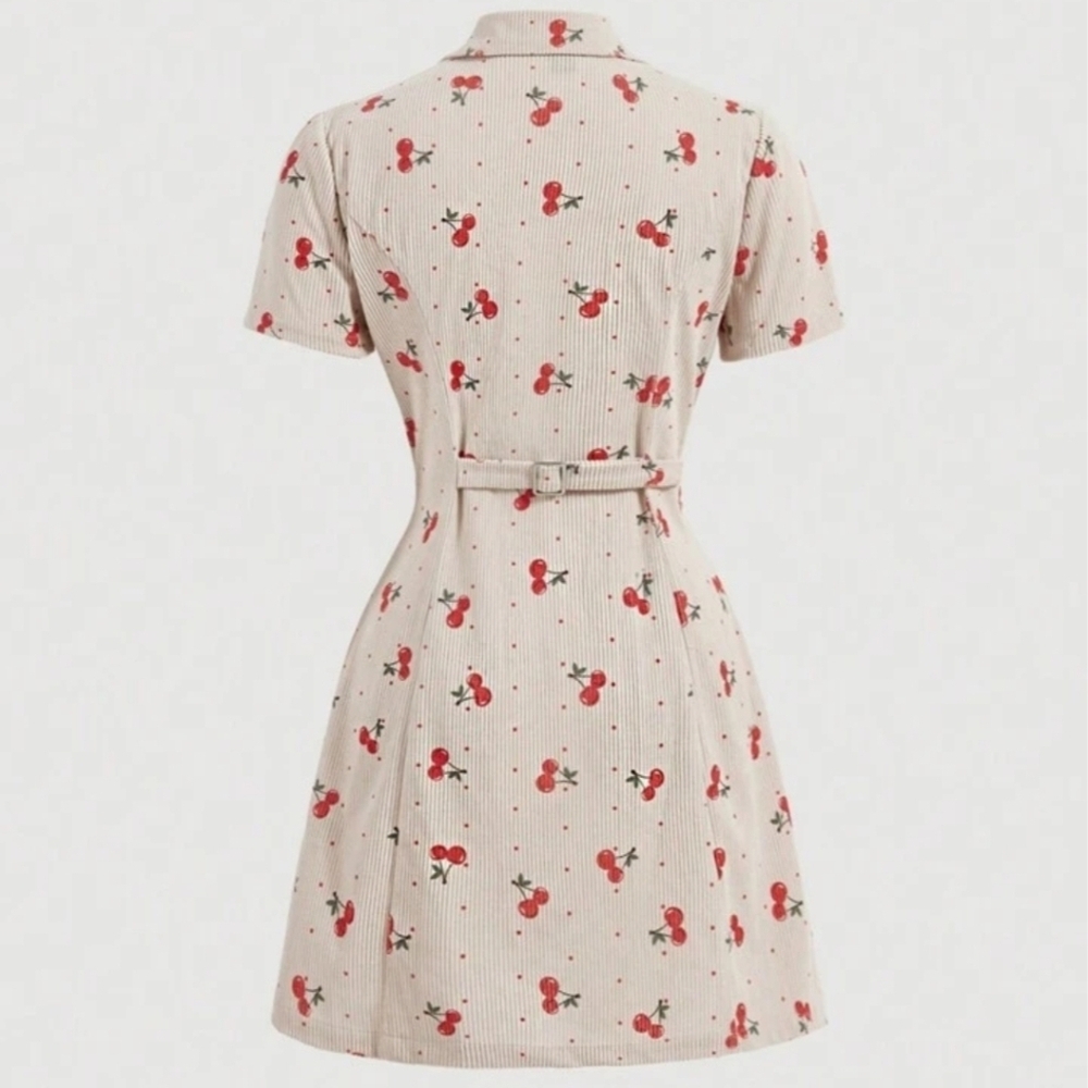 Cherry Mini Dress Size M Cottagecore Coquette Button Front Collared A-Line - Picture 2 of 9